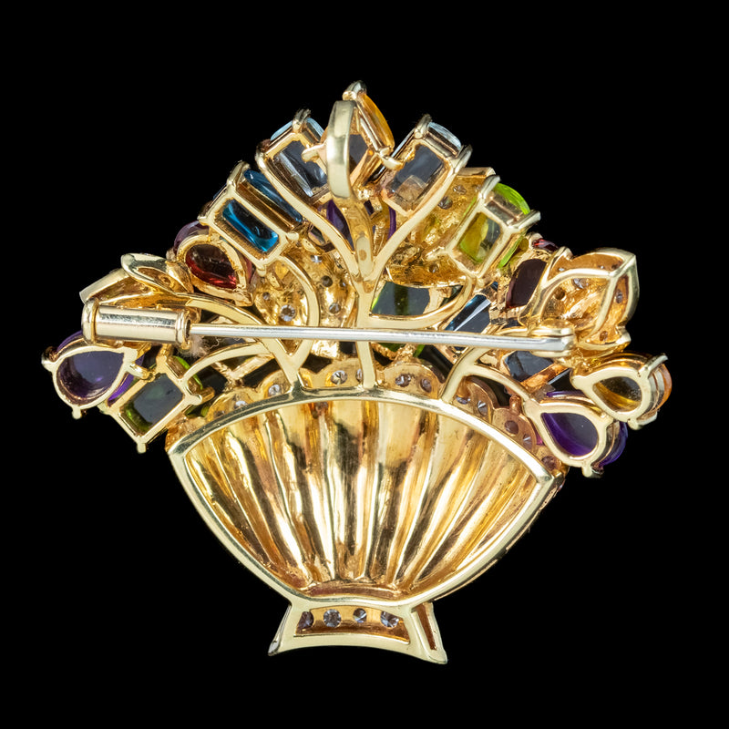 Vintage Gemstone Giardinetti Flower Brooch 18ct Gold 