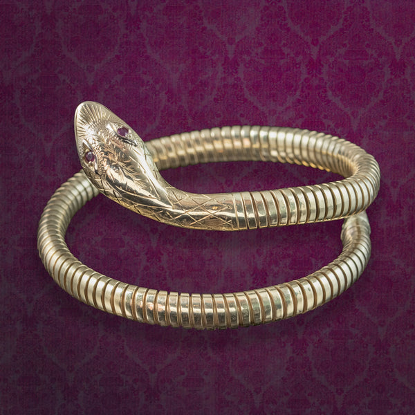 Vintage Snake Bangle 9ct Gold Ruby Eyes Smith And Pepper 