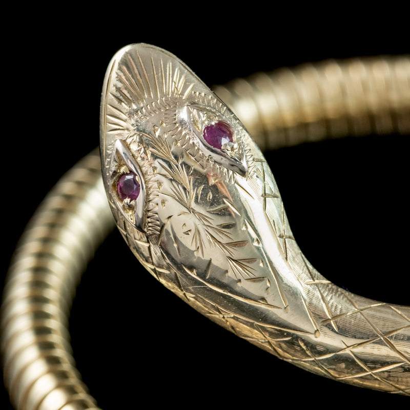 Vintage Snake Bangle 9ct Gold Ruby Eyes Smith And Pepper 