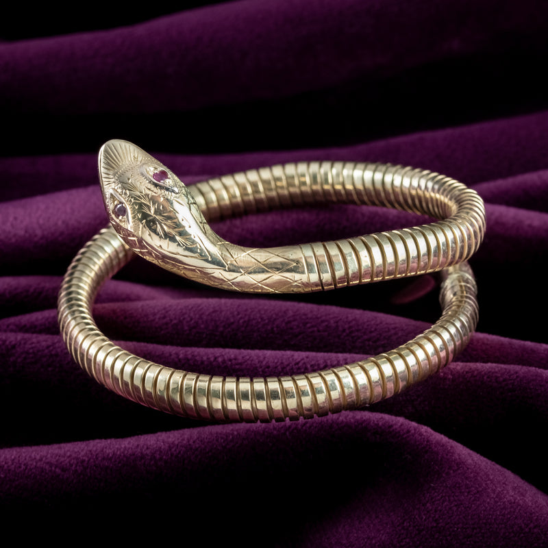 Vintage Snake Bangle 9ct Gold Ruby Eyes Smith And Pepper 