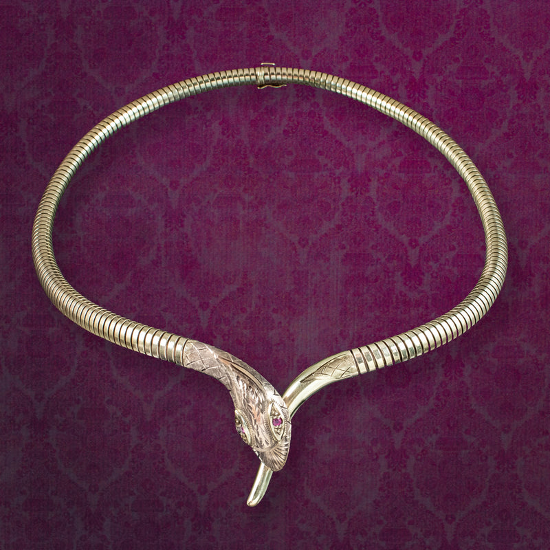 Vintage Snake Collar Necklace Ruby Eyes 9ct Gold Dated 1985