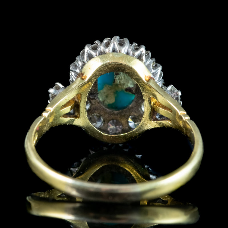 Vintage Turquoise Diamond Cluster Ring Dated 1968