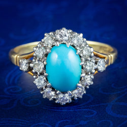 Vintage Turquoise Diamond Cluster Ring Dated 1968