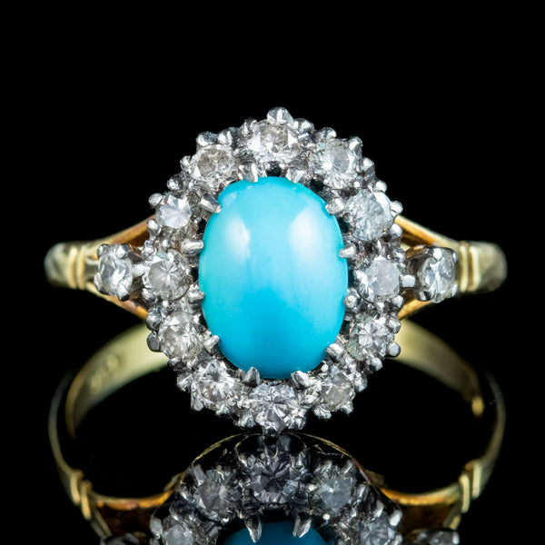 Vintage Turquoise Diamond Cluster Ring Dated 1968