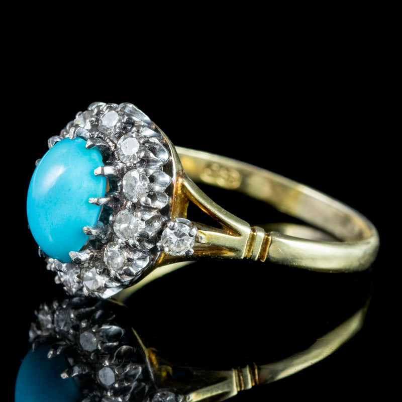 Vintage Turquoise Diamond Cluster Ring Dated 1968