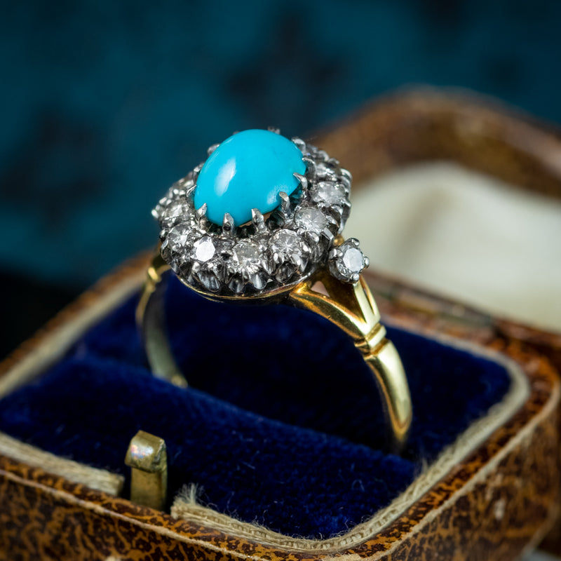 Vintage Turquoise Diamond Cluster Ring Dated 1968