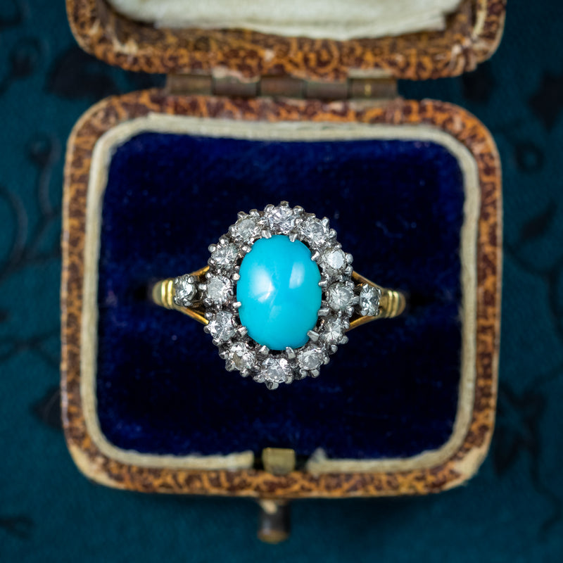 Vintage Turquoise Diamond Cluster Ring Dated 1968