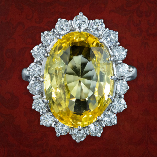 Vintage Yellow Sapphire Diamond Cocktail Ring 10ct Sapphire