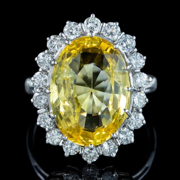 Vintage Yellow Sapphire Diamond Cocktail Ring 10ct Sapphire