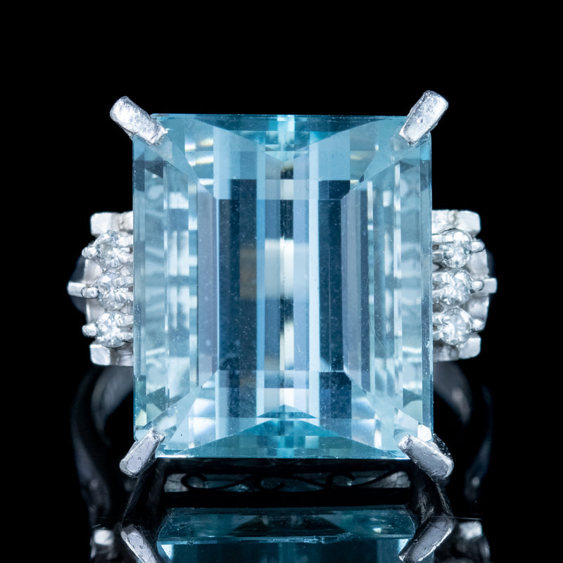 Art Deco Style Aquamarine Diamond Ring Platinum 14.88ct Aqua