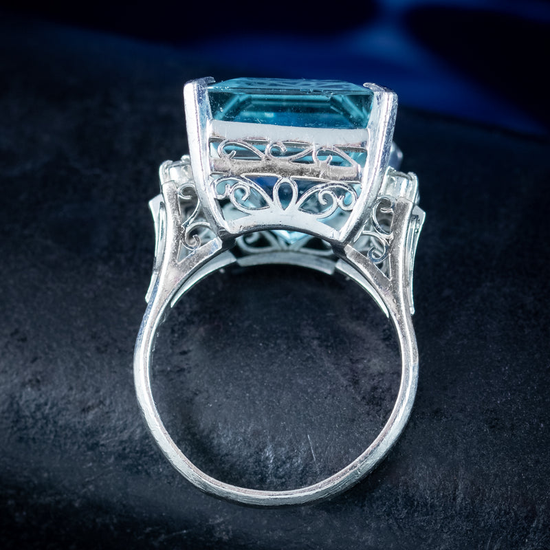 Art Deco Style Aquamarine Diamond Ring Platinum 14.88ct Aqua