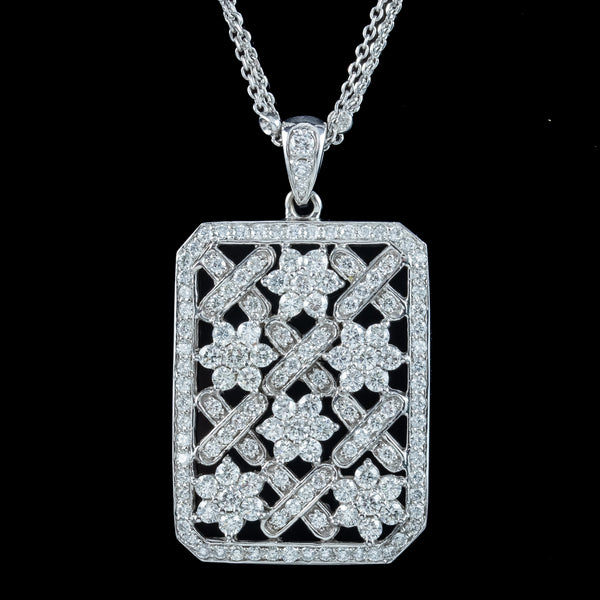 Art Deco Style Diamond Pendant Necklace 14ct Gold 8ct Of Diamond