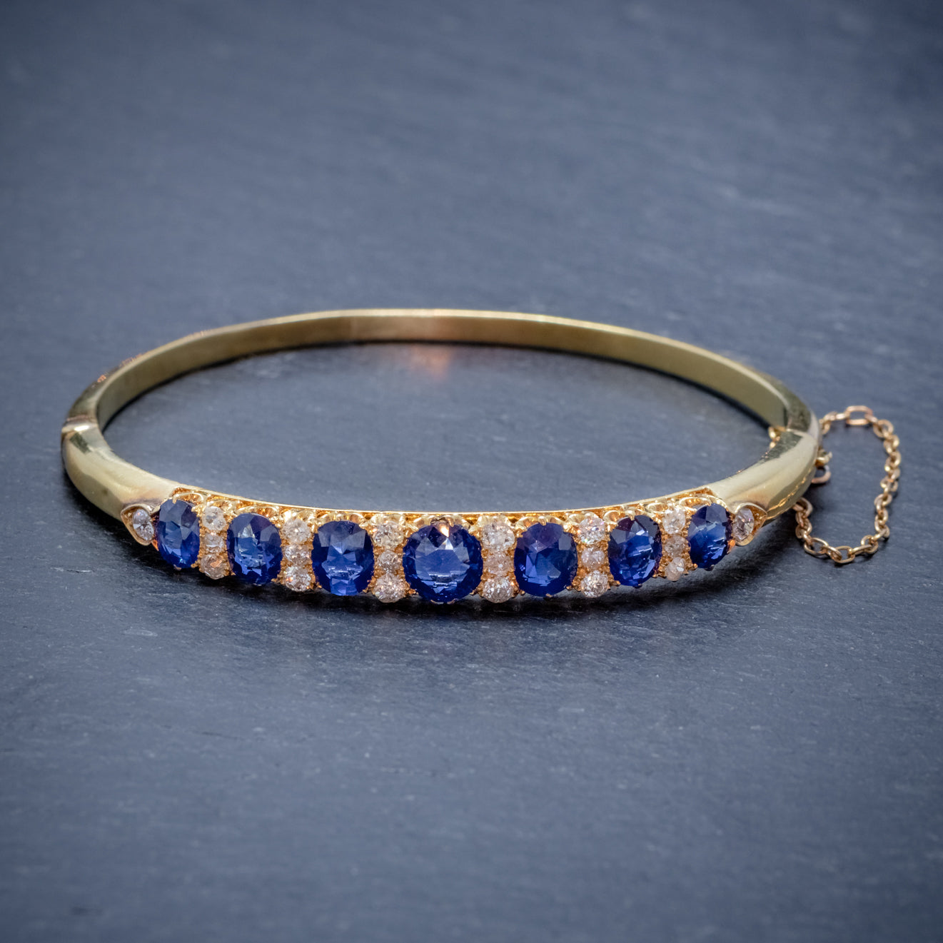 ANTIQUE VICTORIAN SAPPHIRE DIAMOND BANGLE 18CT GOLD 5.46CT OF NATURAL ...