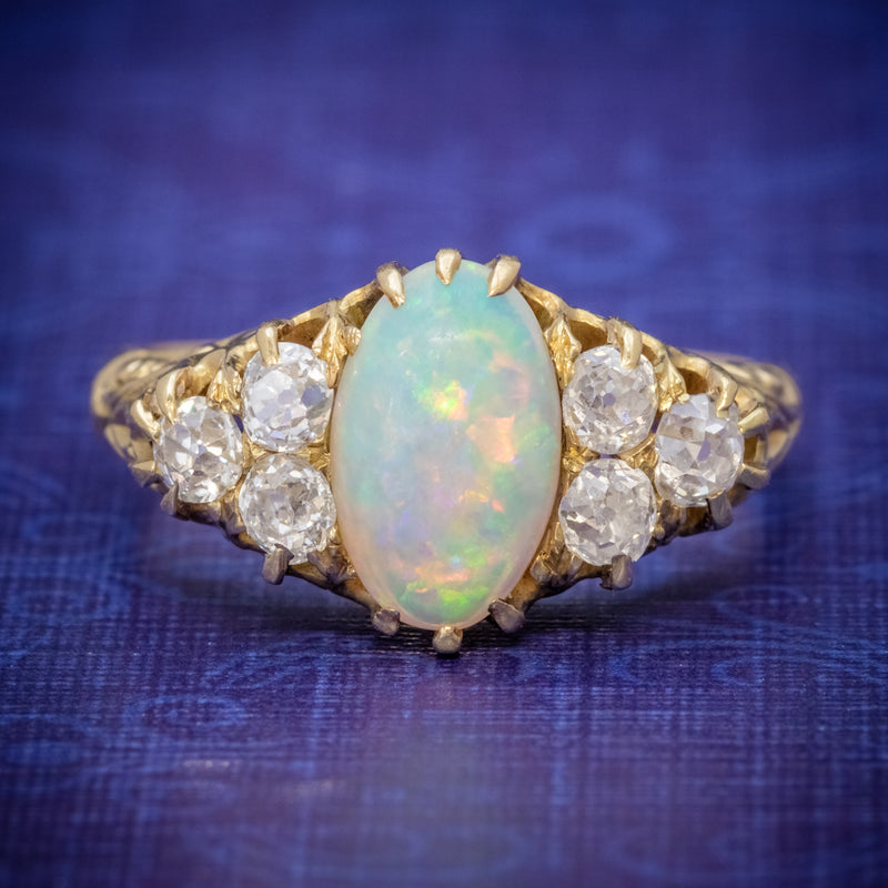3.50 Carat Solid Oval Australian Opal and Diamond Vintage Ring – Imperial  Jewellery