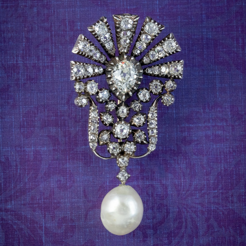 Antique Edwardian Diamond Pearl Brooch 5ct Of Diamond – Antique