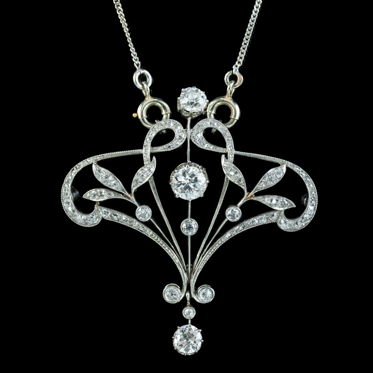 Antique Edwardian Diamond Pendant Necklace Platinum 2.5ct Of Diamond ...