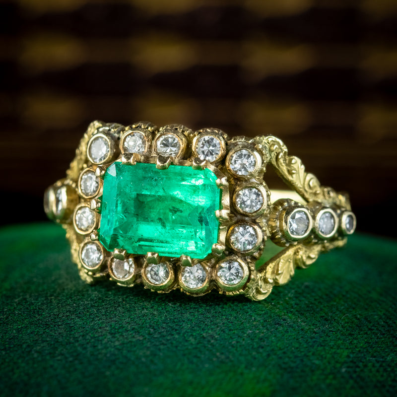 Buy Antique Emerald Engagement Ring, Emerald Engagement Ring, 2.5 Ct  Cushion Emerald Ring, Diamond Baguette Halo Engagement Ring, EE01 Online in  India - Etsy