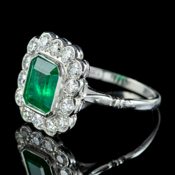 Art Deco Style Emerald Diamond Ring 2.55Ct Emerald – Antique Jewellery ...