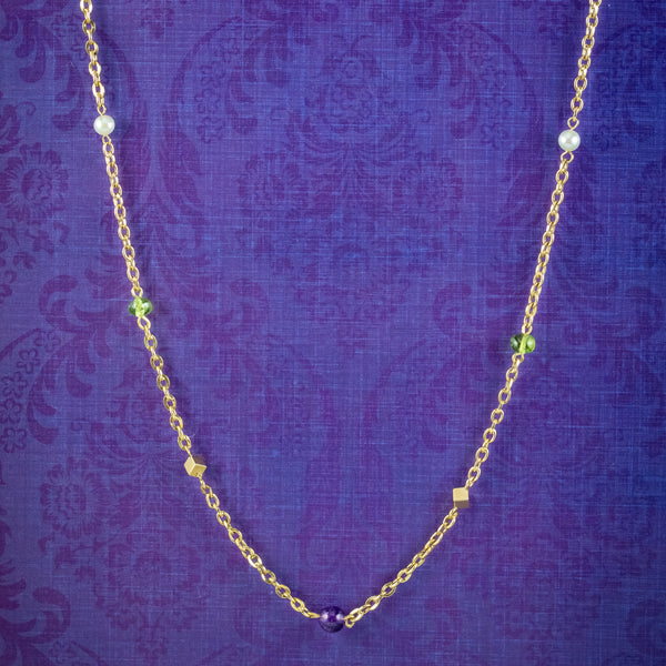 Art Deco Suffragette Chain 15ct Gold Amethyst Pearl Peridot