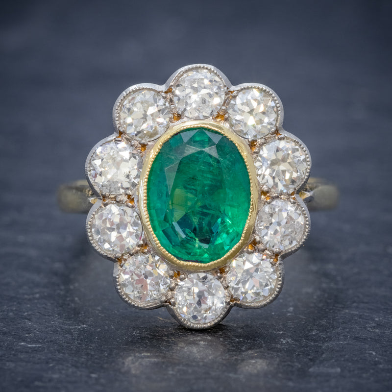 14K White Vintage Emerald and Natural Diamond Ring Size 6.5 | Christopher's  Fine Jewelry