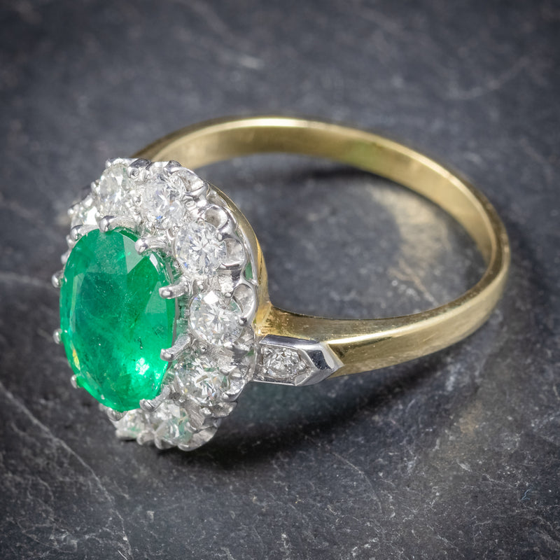 Emerald Diamond Cluster Ring 18ct Gold 2.85ct Emerald – Antique ...