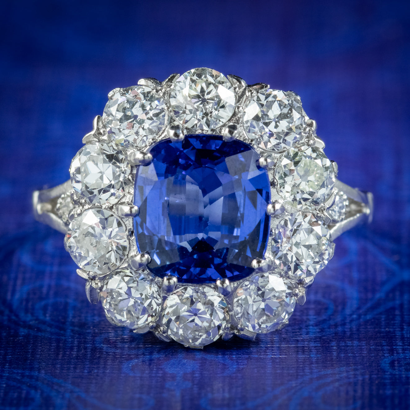 Edwardian Style Sapphire Diamond Cluster Ring 3.25Ct Sapphire – Antique ...