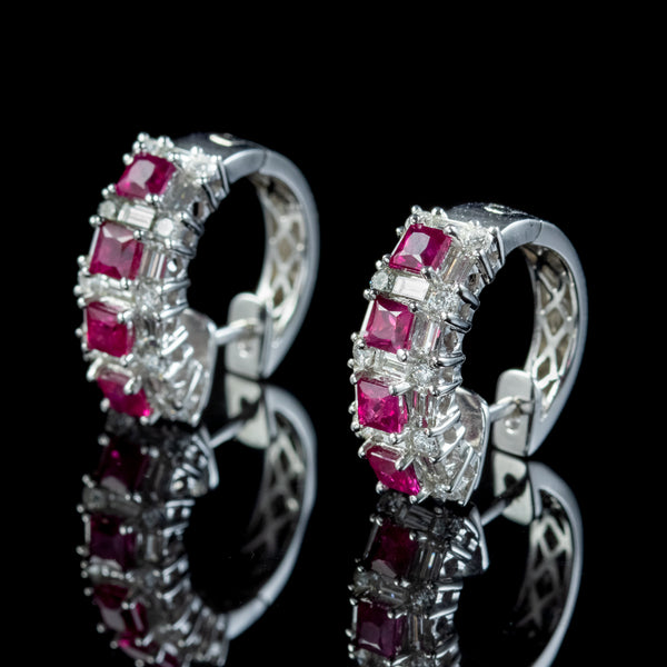 Ruby Diamond Half Hoop Earrings 18Ct White Gold 1.20Ct Of Ruby 3Ct Of ...