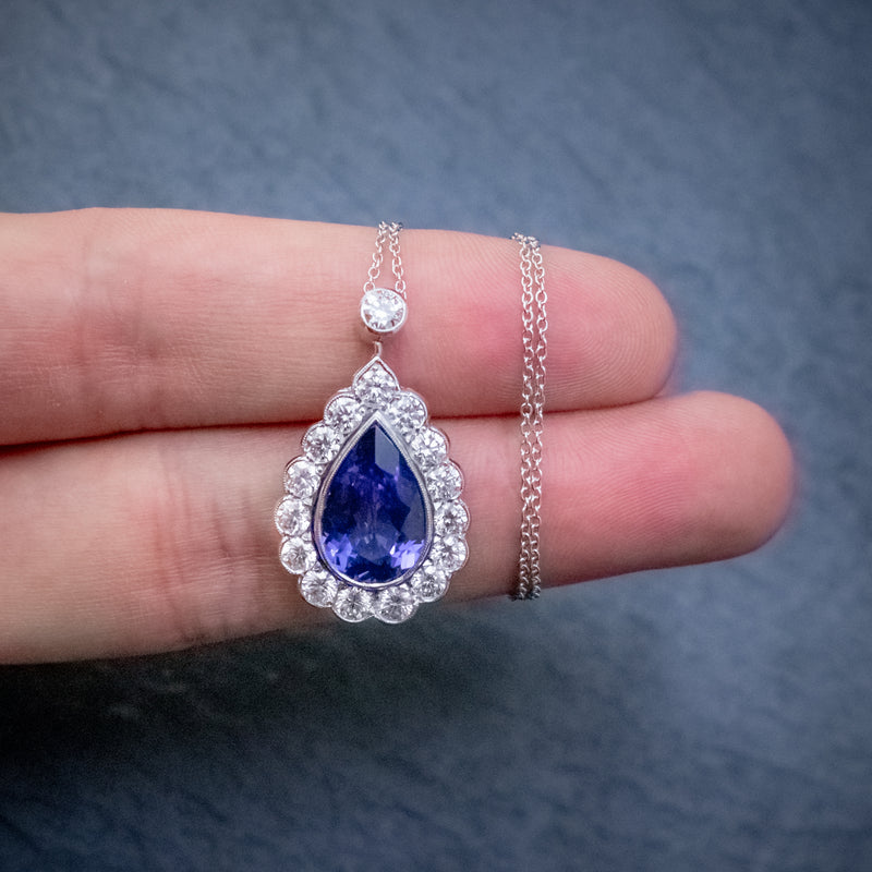925 Sterling Silver Natural Blue Tanzanite Tennis Necklace Gift Size 18