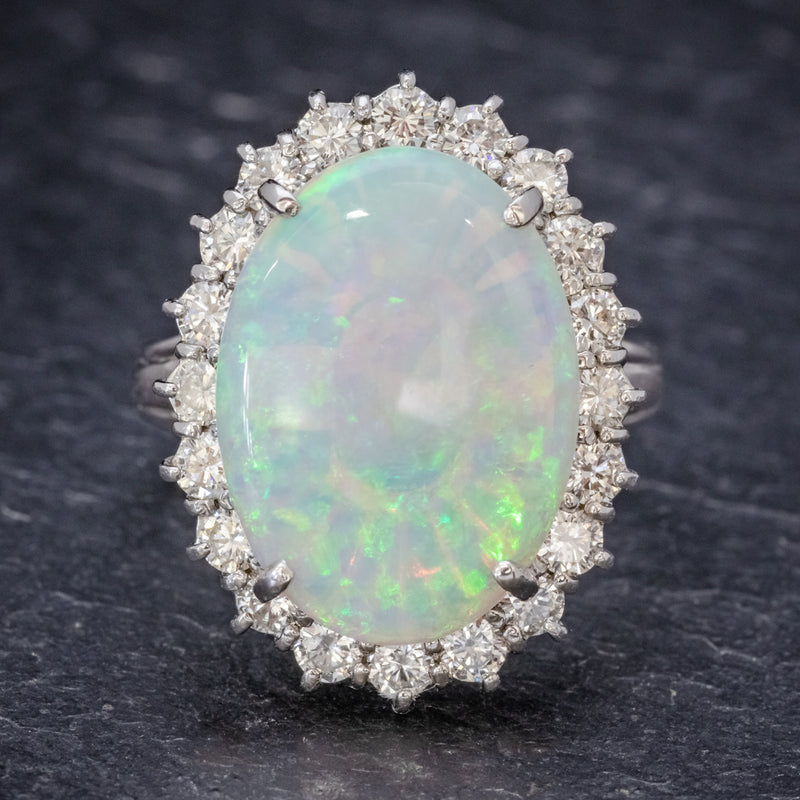 The Ivybridge: Original Antique Opal & Old Mine Cut Diamond Halo Ring in  Yellow Gold