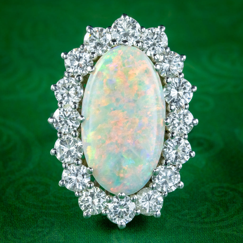 Vintage Opal & Diamond White Gold Oval Cluster Ring – Ellibelle Jewellery